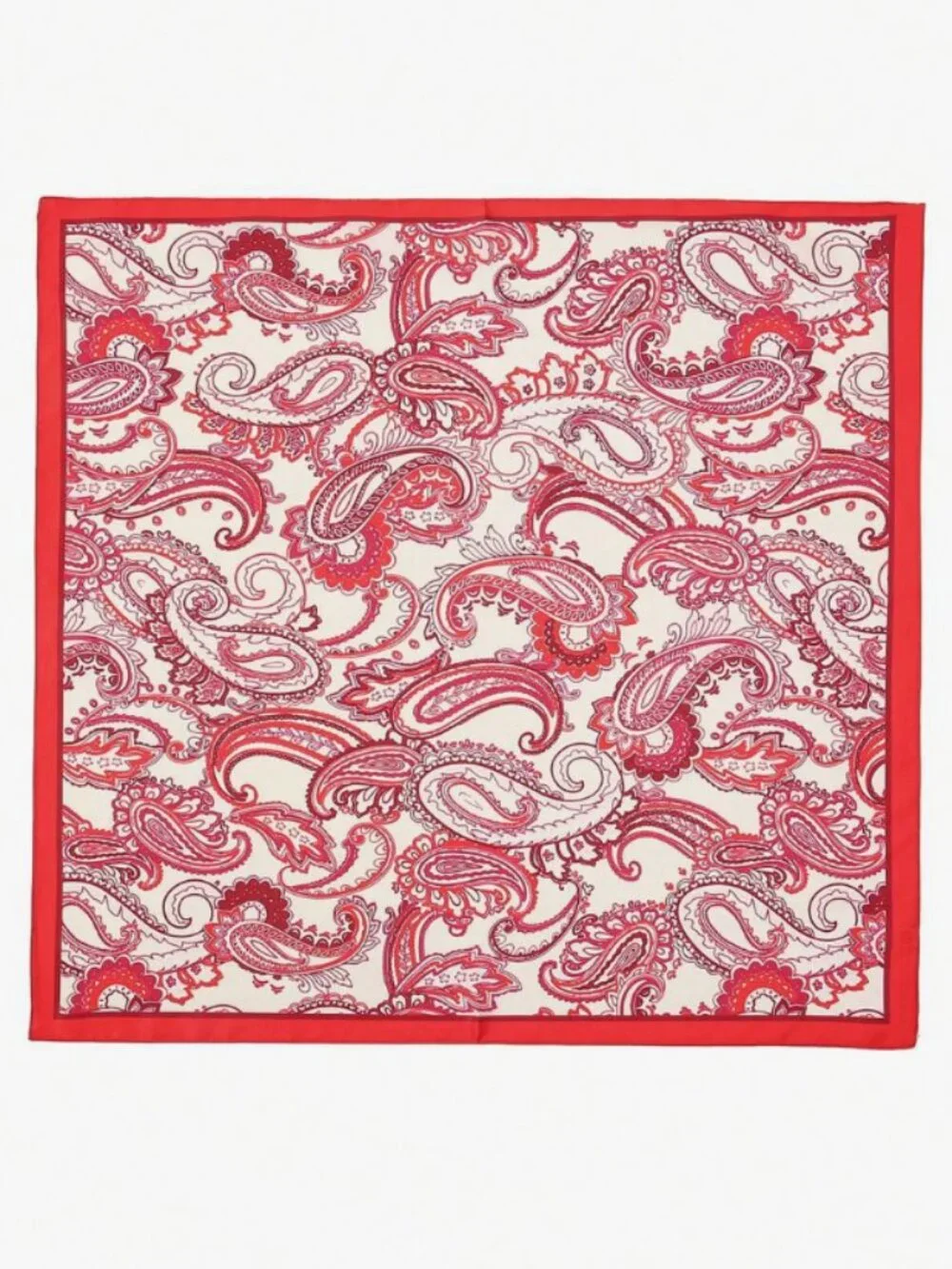 Red & White Satin Paisley Square Scarf